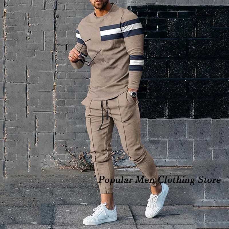 Clothes Men Men's Tracksuits Set Fashion Long Sleeved T Shirt+Trousers Casual Tracksuit 2 Piece Suit Spring Male Sportswear Streetwear Oversize
