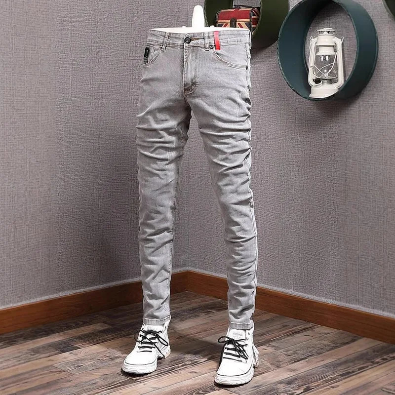 Fashion ner Men Jeans Retro Gray Stretch Slim Ripped Jeans Men Elastic Trousers Vintage Casual Denim Pencil Pants Hombre 260921