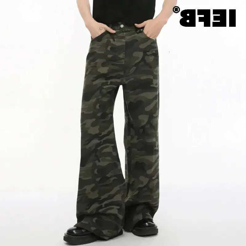Jeans IEFB Men's Vintage Camouflage Men's Jeans Fashion Washed Casual Wide Leg Denim Pants Autumn Winter Loose Male Trousers Old Blue 9C35