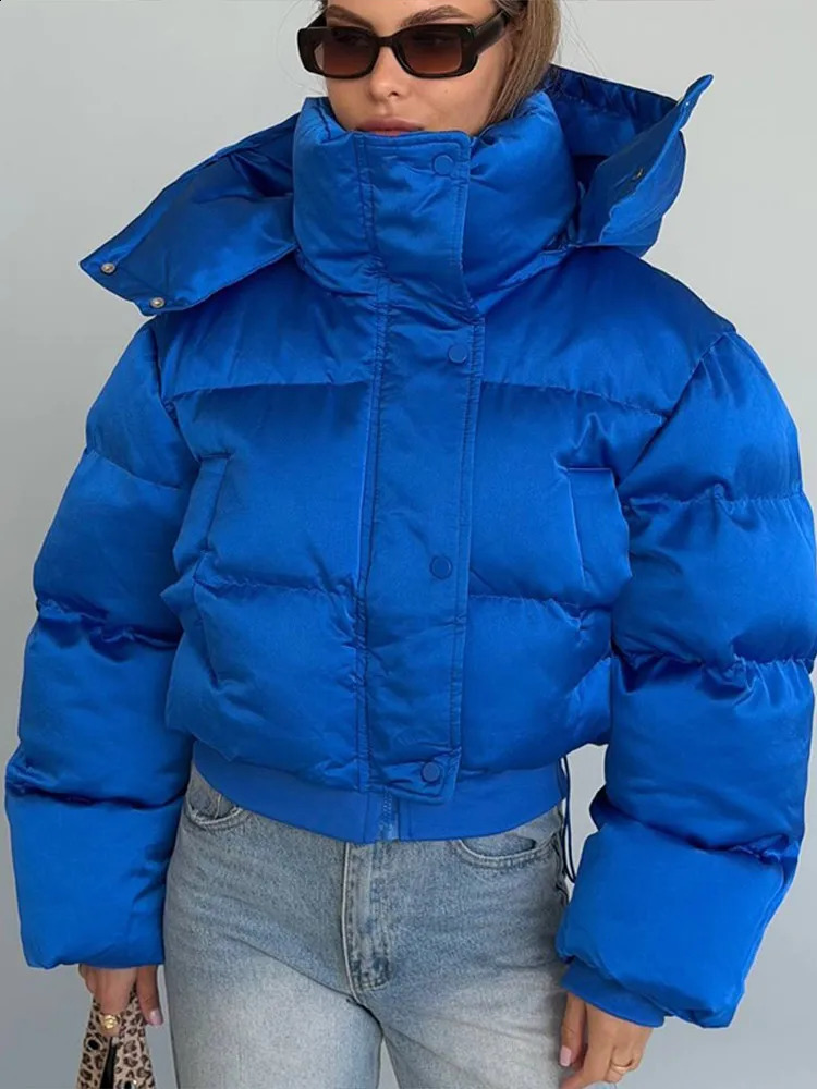 Winter Hooded Jacket Short Top Cropped Drawstring Waist Coat Woman Long Sleeve Warm Quilted Out Jackets Streetwear Lady Clothes 260922