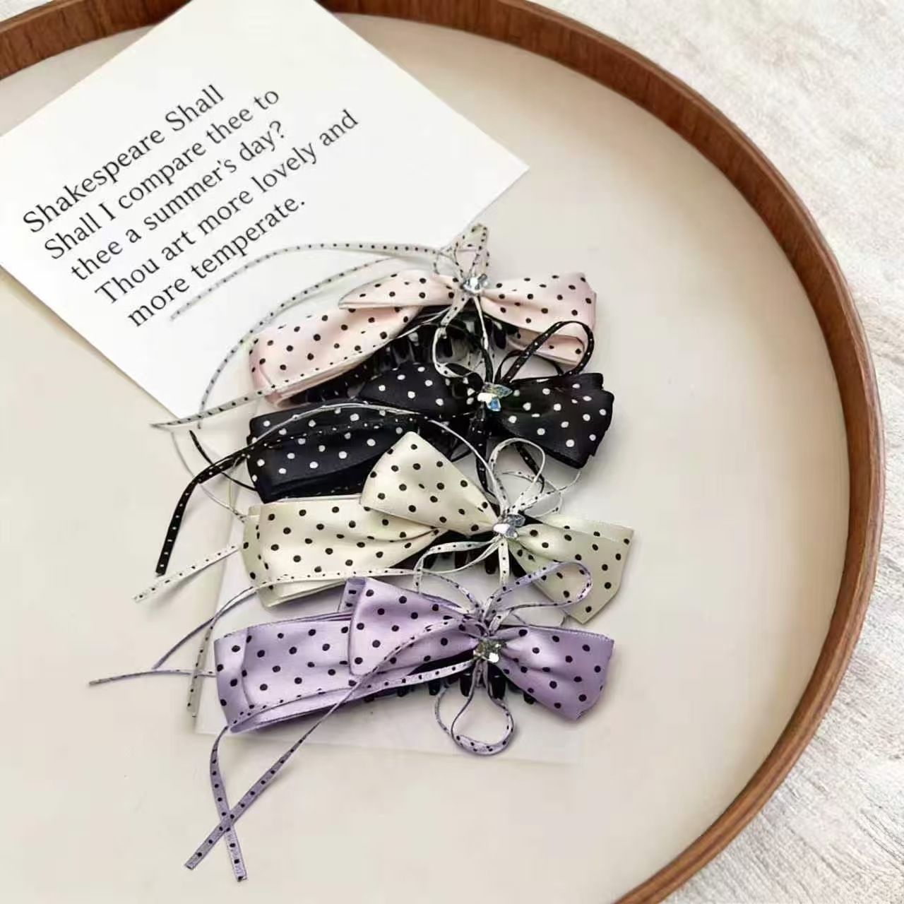 new style polka-dot bow clip elegant half-up hairstyle cute and versatile hair accessory simple headwear