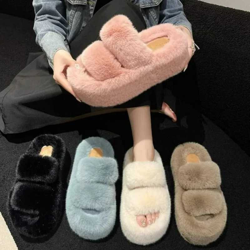 Spring and Autumn New Sponge Cake Thick Bottom Increase Plush Cotton Slippers Women Shoes Wear Home Woolen Shoes T260922