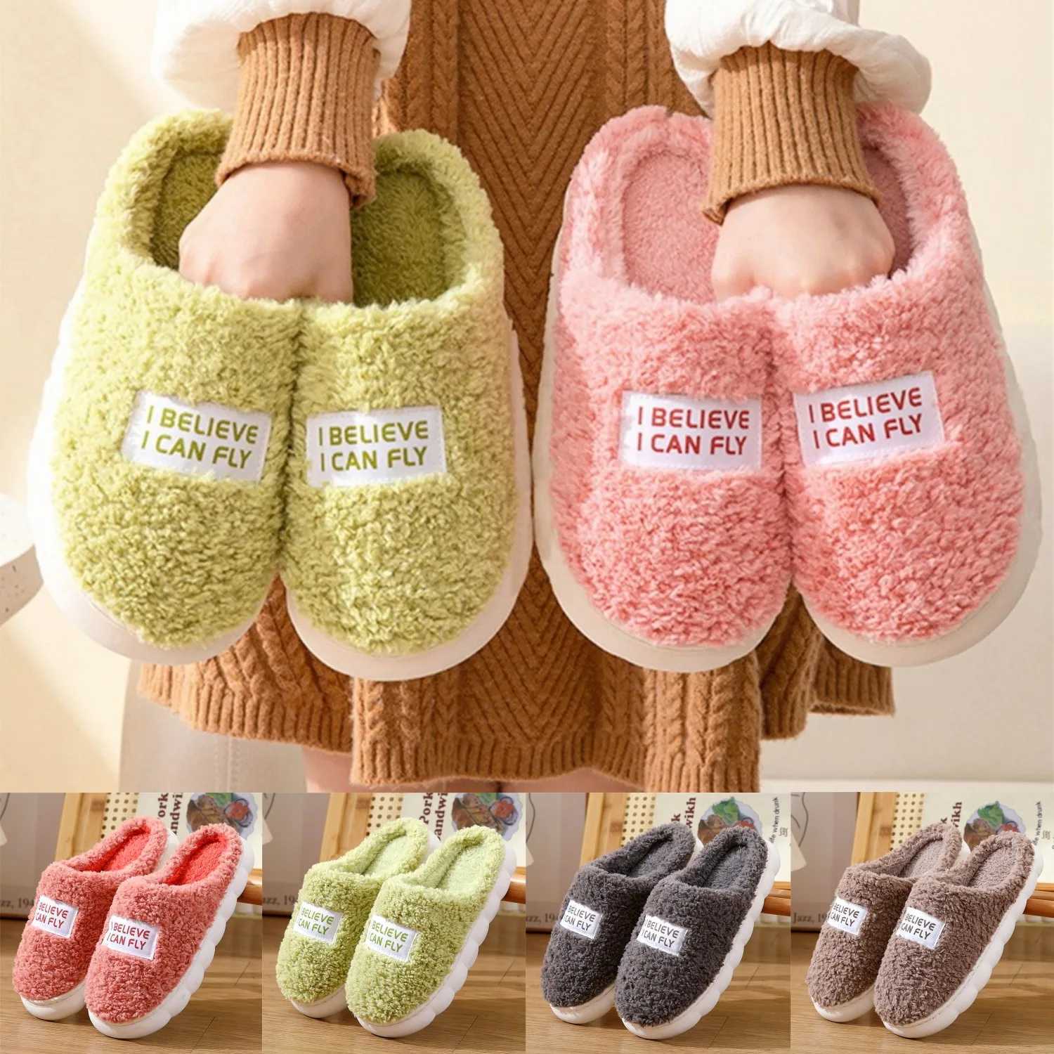 Women Winter Warm Home Slippers Men Indoor Outside Thicken Slides Plush High Heels Fur Cotton Shoes Ladies Soft Couples Slipper T260922