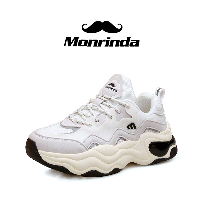 Meininda Women Mesh Chunky Sneakers Wavy Platform Dad Shoes Air Cushion Thick Sole Height Increasing Lace Up Casual Walking Sport Footwear