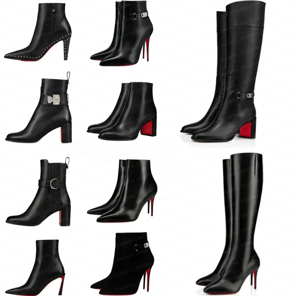 Designer red boots Women High heeled suede red shiny bottom boots stiletto genuine leather ankle boots fashion woman dress shoes 35-43