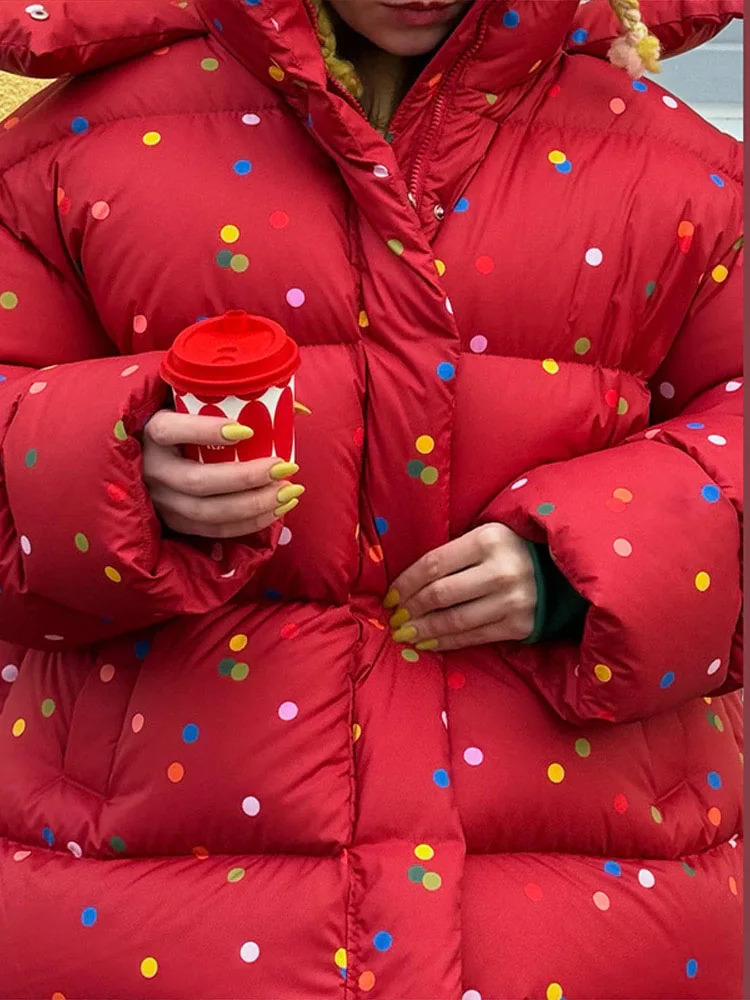 Women's Jacket Winter Oversized Coats Print Hooded Padded Jackets Female Stand Collar Long Sleeve Loose Puffy Coat Outerwear 260922