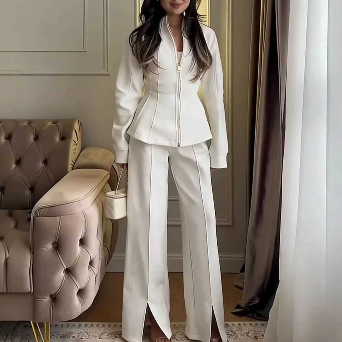 Spring Baseball 2026 Sets BJTZ Autumn Women Solid Color Slim Fit Split Pants Set Elegant Commute Fashion Two Piece Outfit N260922