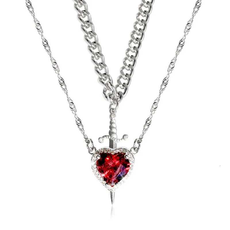 Pendant Necklaces Heart and Sword Necklace - Couple Necklaces - 18k Gold Plated STAINLESS STEEL Zircon Crystal Ring Bracelet Necklace Jewelry Set X2