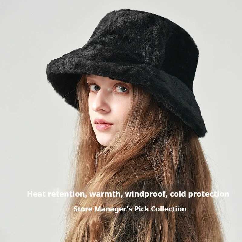 Hat Women Faux Fur Warm Bucket Winter Warm Plush Fisherman Hat Soft Fluffy Thick Solid Color Outdoor Casual Lady Warm Headwear M260921
