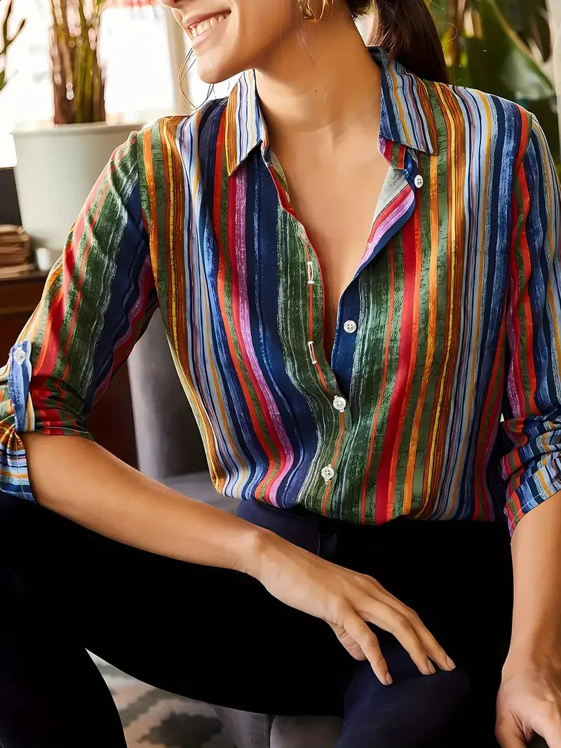 Women's Shirt Casual Loose Soft Comfortable Button Lapel Fashion Shirt Sun Shade Breathable Women's Slim Shirt Plus Size 260921