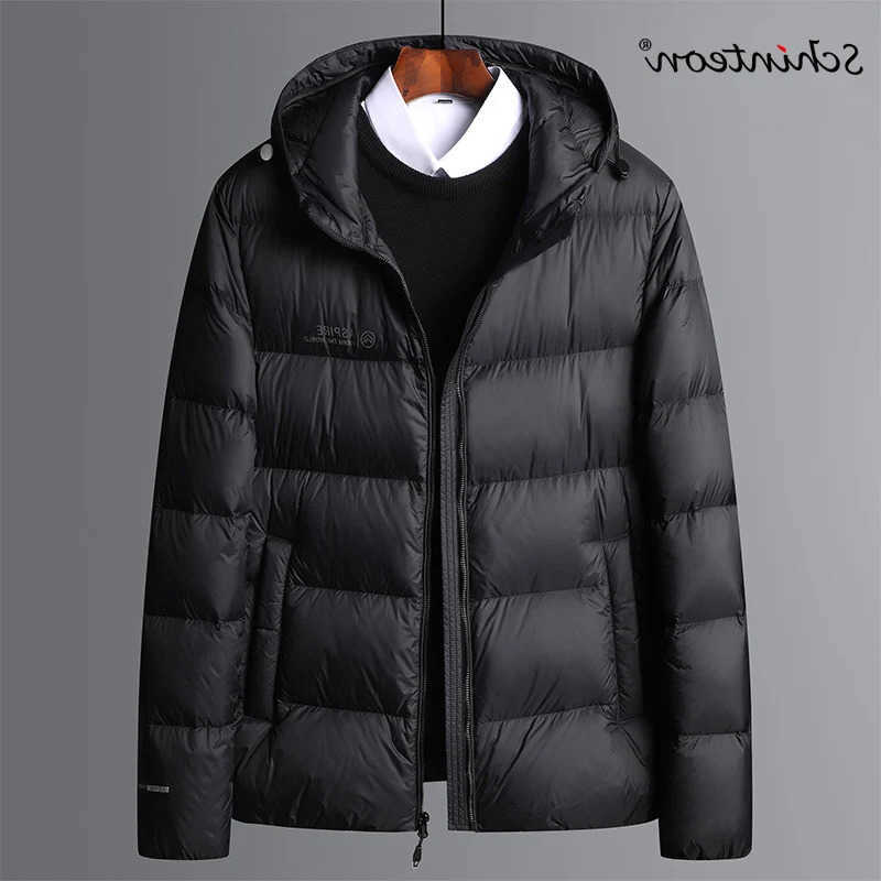 Schinteon Parkas Men's High Down Quality Men's 90% White Duck Down Jacket Autumn Winter Casual Outwear with Hood Coat Plus Size Male Cloth