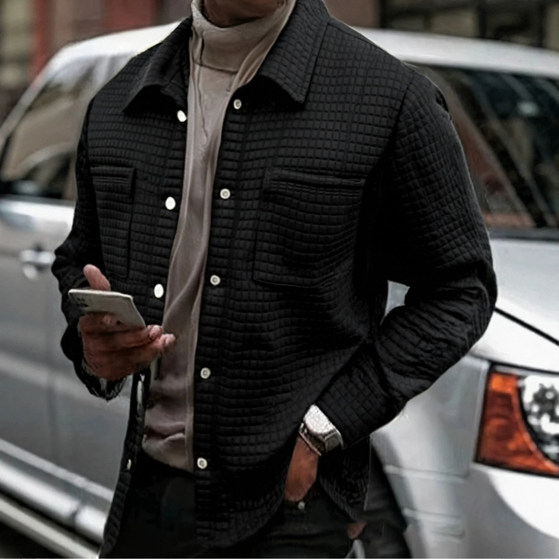 Shirt lapel knitted heavyweight American style 2026 retro casual men's clothing spring-autumn export jacquard men's jacket
