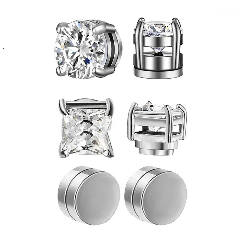 Stud Earrings 3 Pairs Crystal Strong Magnetic Ear Clip For Men And Women Punk Round Moissanite Magnet Non Piercing Jewelry