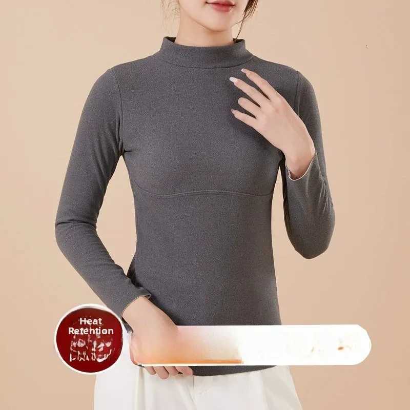 Underwear Women's Thermal Women's Fleece Lined Thickened Half High Collar Long Sleeve Thermal Underwear Top Fashionable Base Layer Shirt W