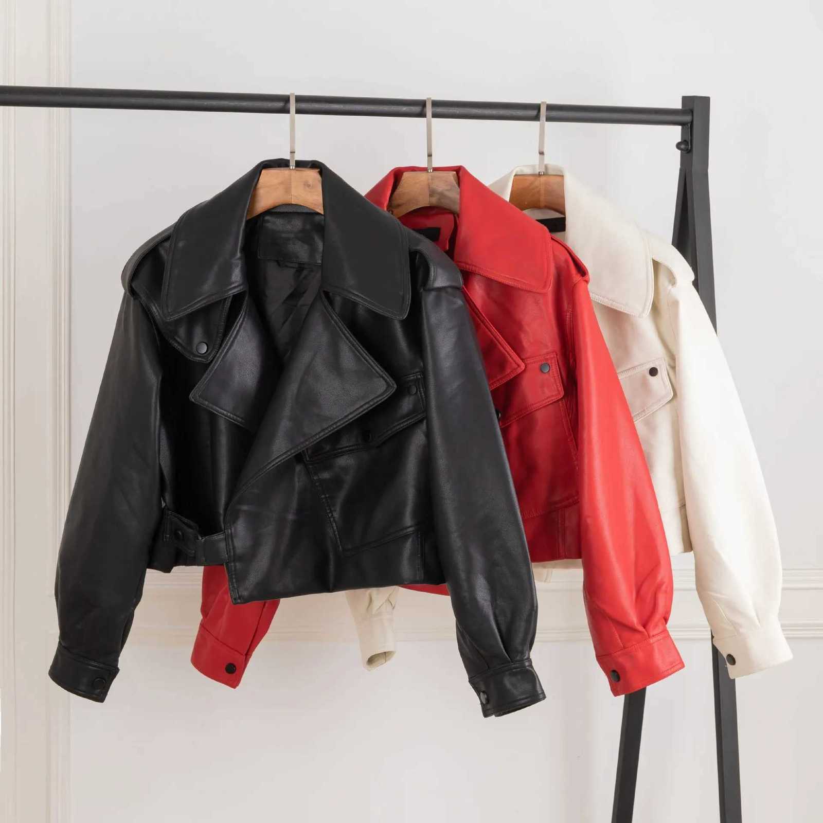 Faux Women Pu Leather Coats Jacket Turn Down Collar Pockets Vintage Moto Biker Coat Outerwear Female Autumn 2025 Streetwear C260921