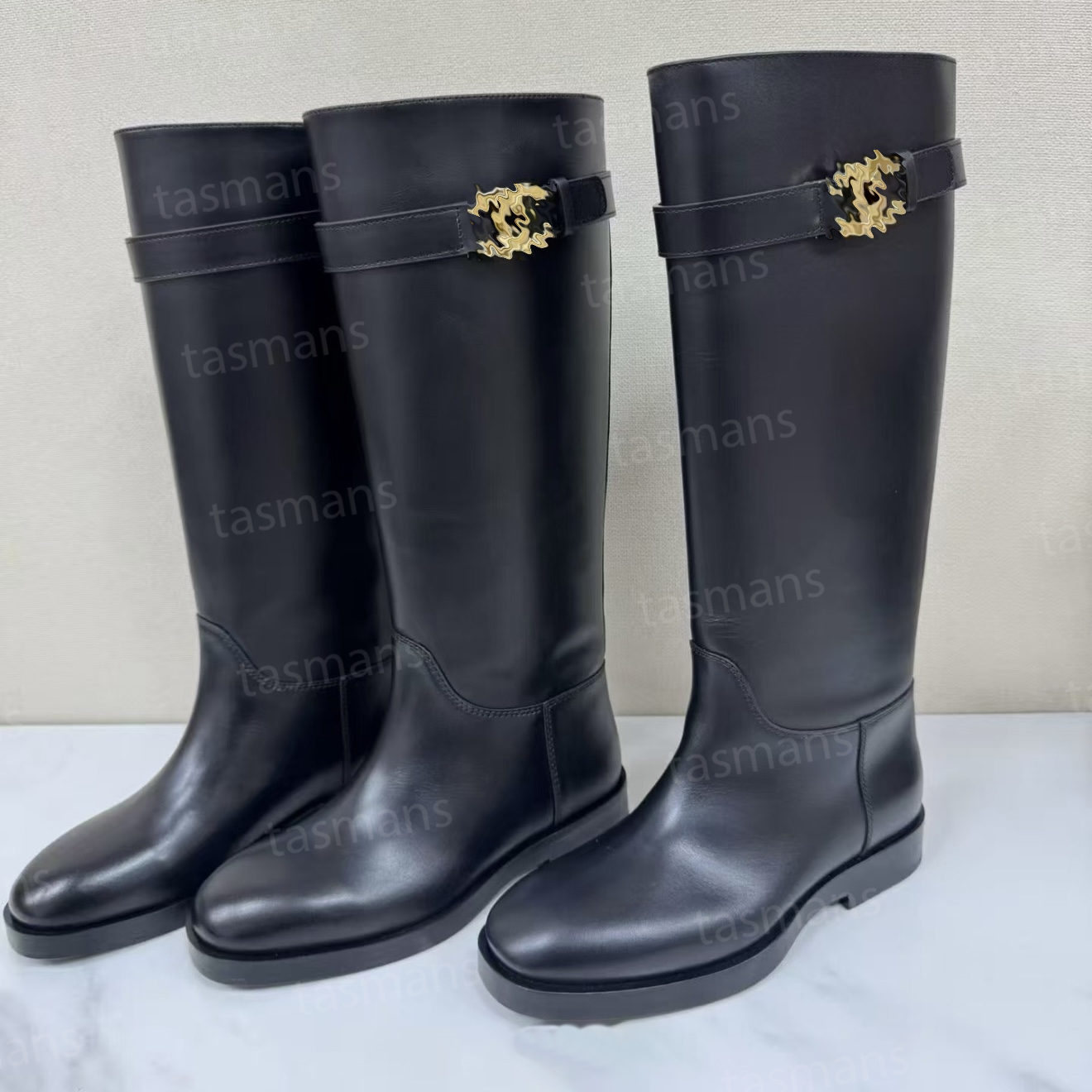 French brand Knight Boots Designer 26B Women CC Knight Boots Cowhide Round-Toe Long Boots High and Short Calf Styles Genuine Leather Material Sizes