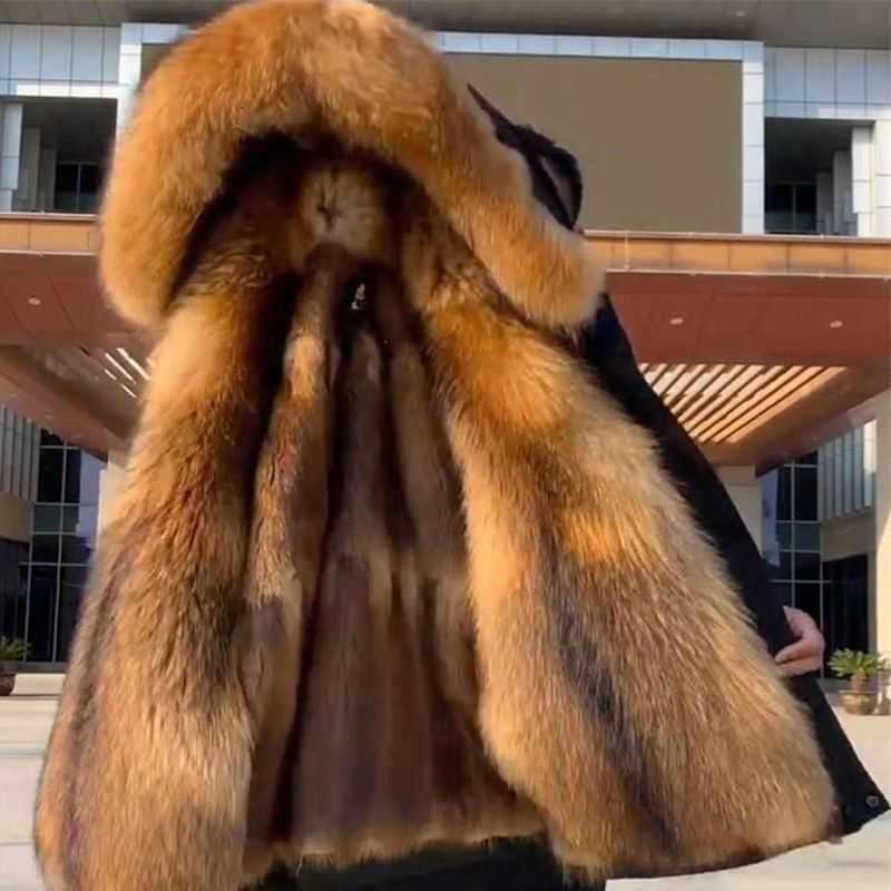 Faux Men's Down Parkas Men Fur Hooded Parka Coat Padded Jacket Winter Outwear Lining Non-detachable Machine-wash Available C260922
