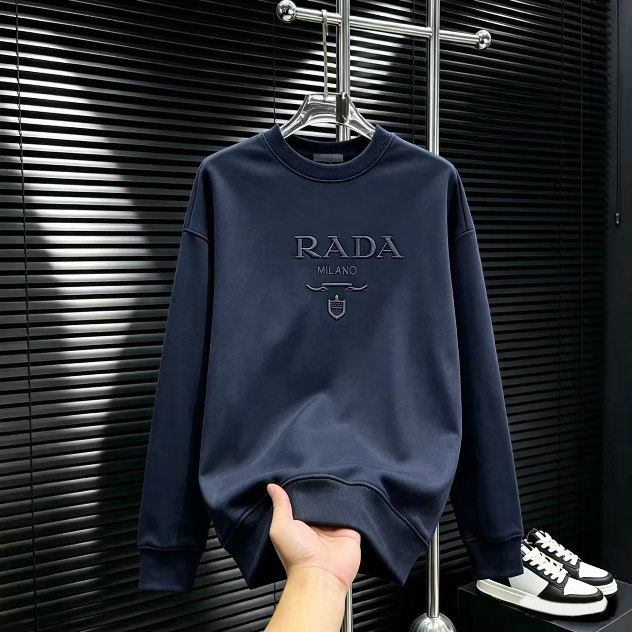 Men's Hoodies & Sweatshirts PR Milano Unisex Crewneck Pullover Sweatshirt Front Shield Letter Embroidery Casual Long Sleeve Top