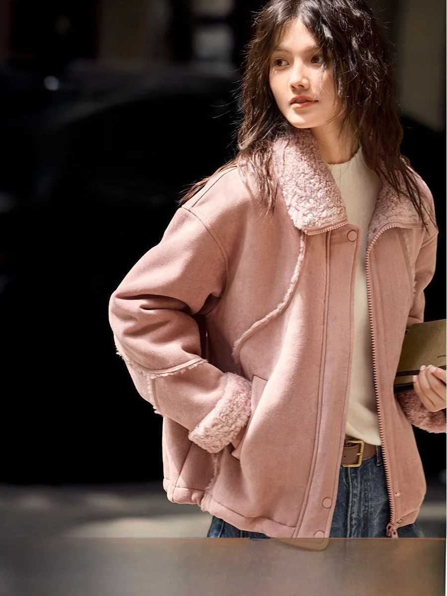Thickened XWI Elegant Suede Jacket Women's Retro Anti-Aging Leather Fur Integrated Autumn Winter New Style Loose Coat Top C260921