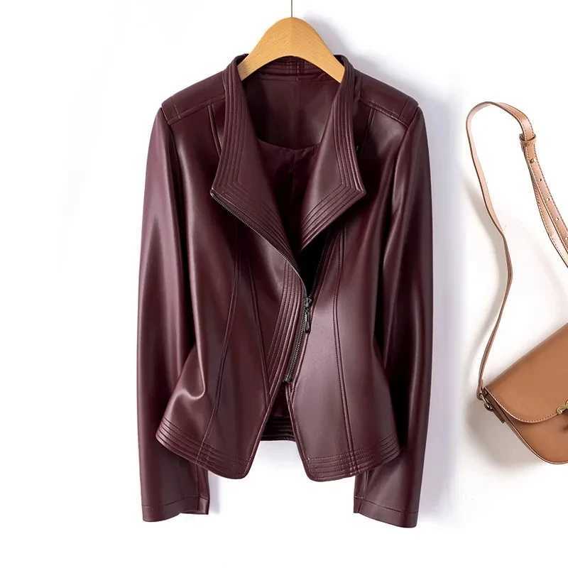 Jacket Fashion Leather Women's Short Slim Sheepskin Coat 2025 Spring Autumn Leather Jacket Long Sleeve Lapel Zipper Outwear C260921