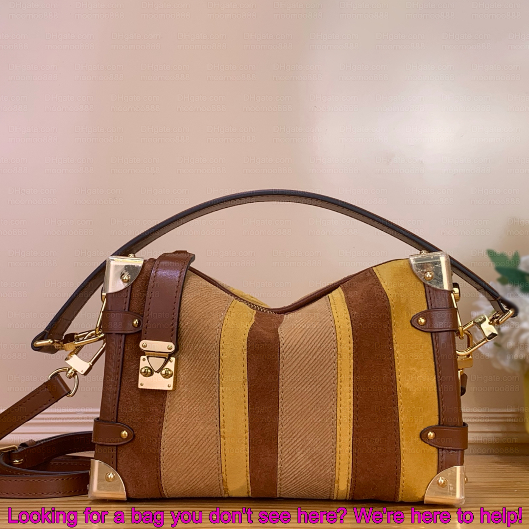 12A All-New Mirror Quality Designer Side Trunk Handbags for Women Patchwork Suede Leather Shoulder Bag Medium Brown Crossbody Bags Luxury Purse with