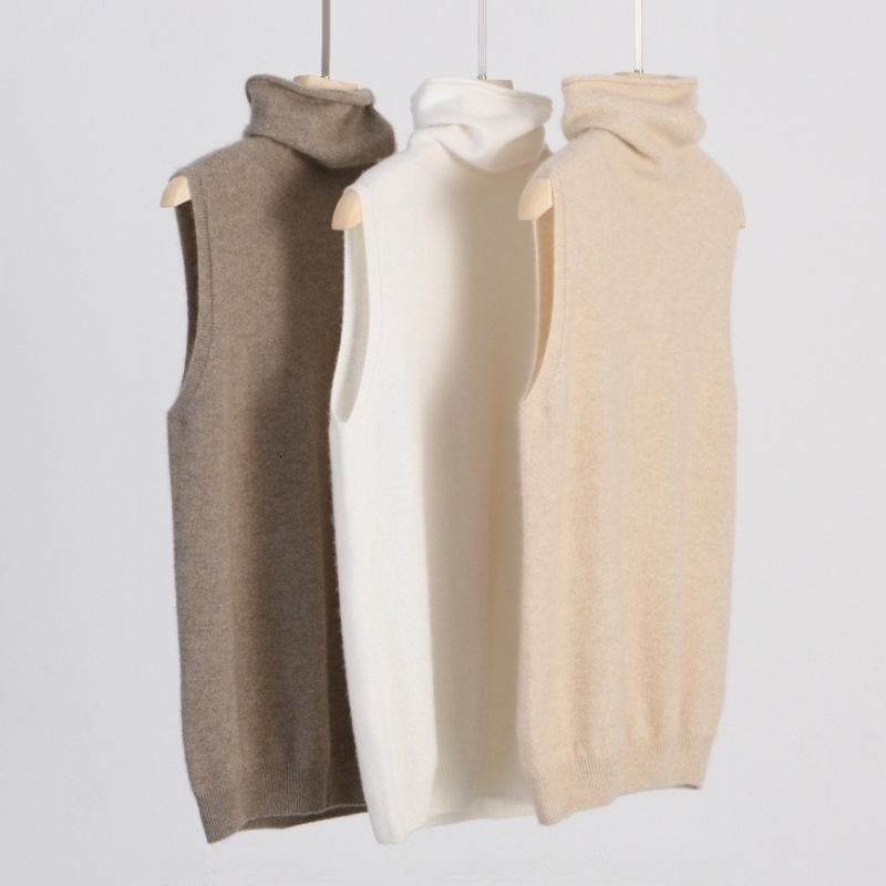 Women 100 Merino Wool Sleeveless Pullovers Turtleneck Sweater Waistcoat Knitwear Spring Autumn Winter Fashion Vest y260915