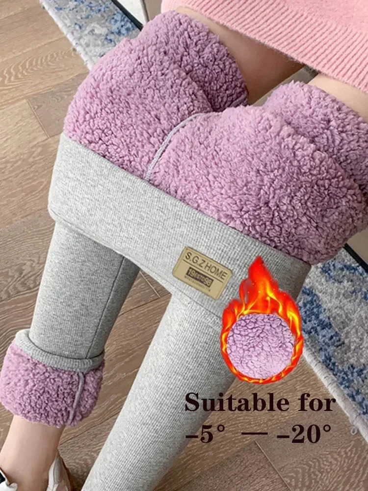 Women Leggings Autumn Winter Lamb Fleece Skinny Pants Ankle-Length Gray Warm Cotton Thick Velvet Thermal Leggings for Women 260922