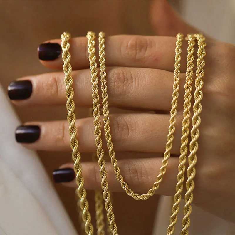 Pendant Necklaces Nuoya Stainless Steel 18k Gold Plated Rope Chain Necklace Width 2/3/5mm Twisted Chain Gold Color Necklace for Men Women Jewelry X2