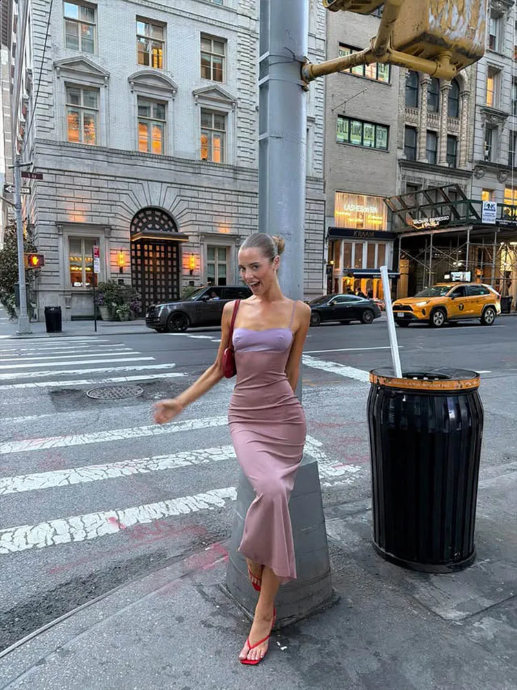 Huhugirl Camisole Long Dresses Patchwork Sleeveless Sheath Slim Fashion Casual Chic Street Style Club Party Summer For Women 260921