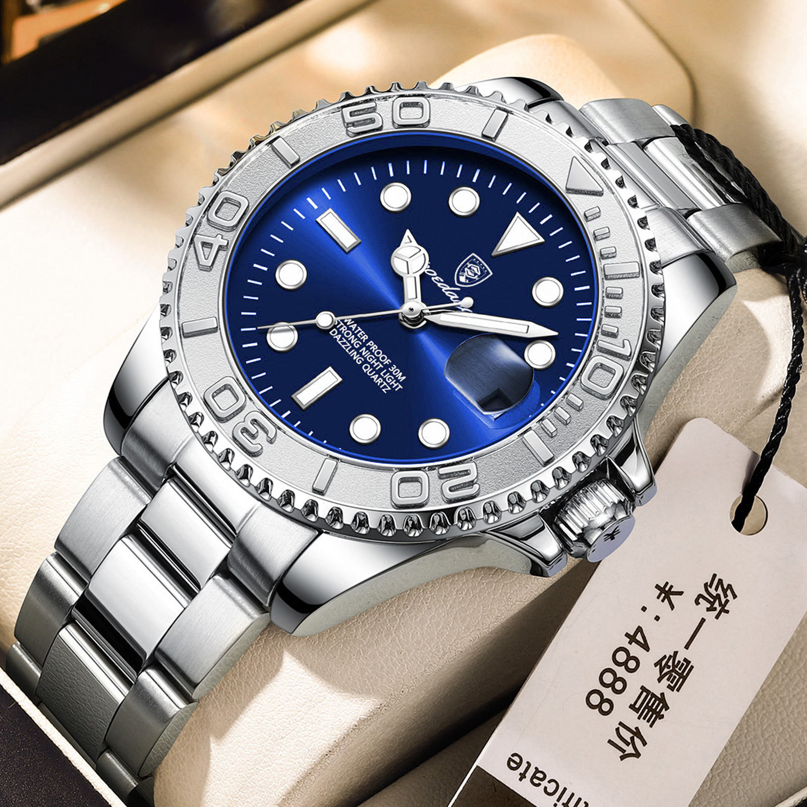 Men Quartz Diver Watch Stainless Steel Rotating Bezel Date Luminous Waterproof Sport Wristwatch