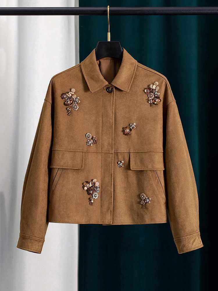 Women's Jackets New Women's Brown Suede Lapel Collar Oversized Relaxed Fit Casual Jackets Outerwear Spring Autumn Vintage Streetwear Chic
