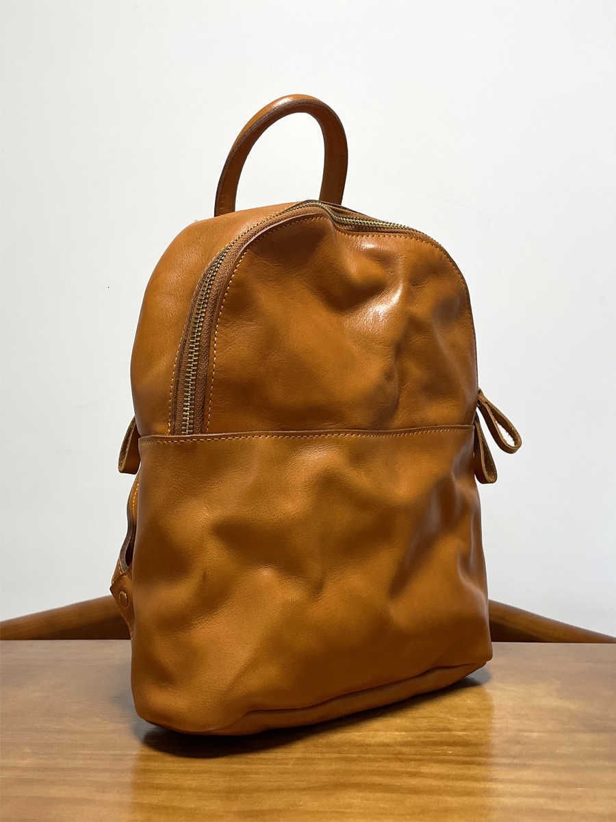 vintage Backpack Style vegetable Simple tanned cowhide women's backpack casual outdoor travel party handmade genuine leather ladies bagpack H26