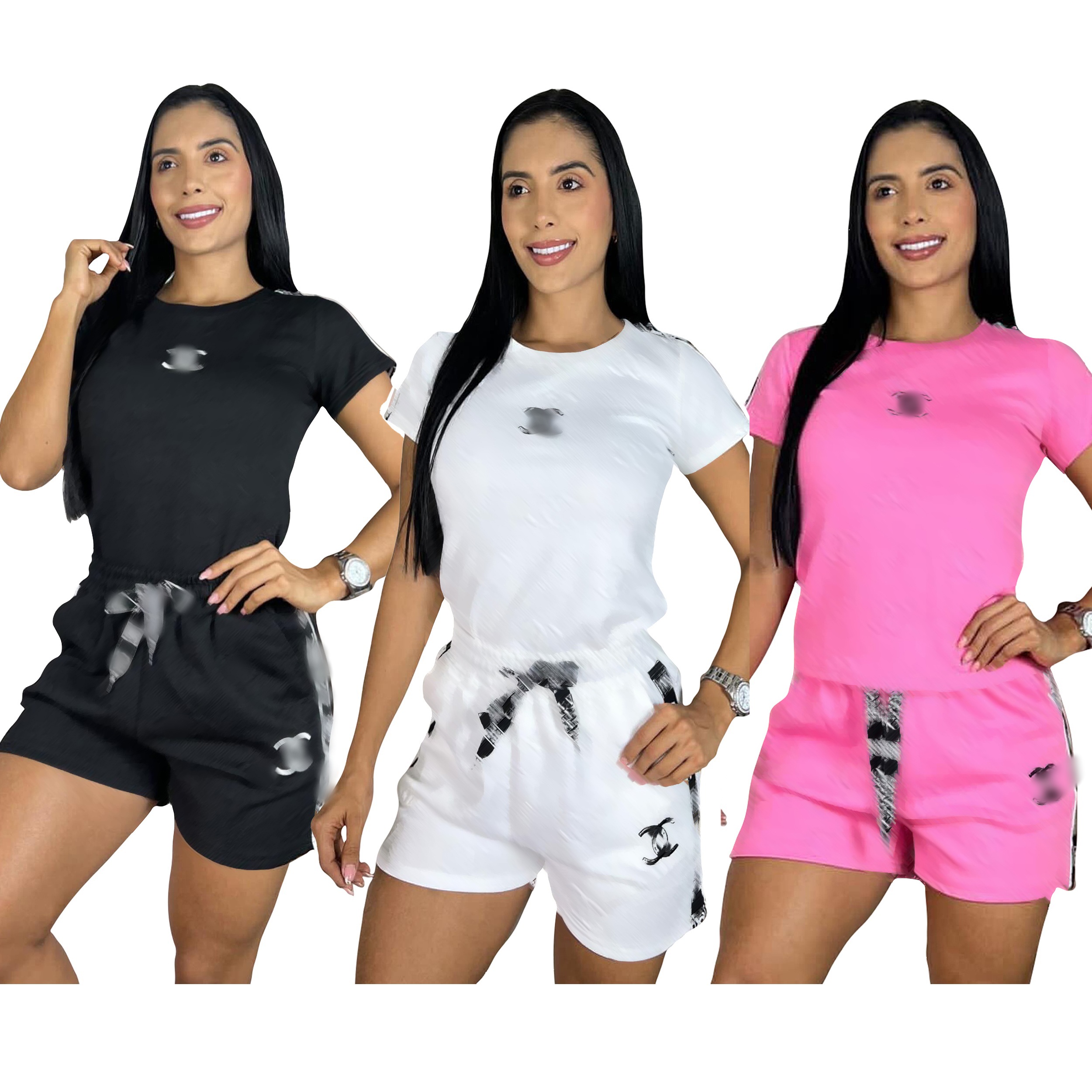Women 2 Piece Casual Short Set Short Sleeve T-shirt Elastic Waist Side Stripe Shorts Summer Tracksuit Outfit