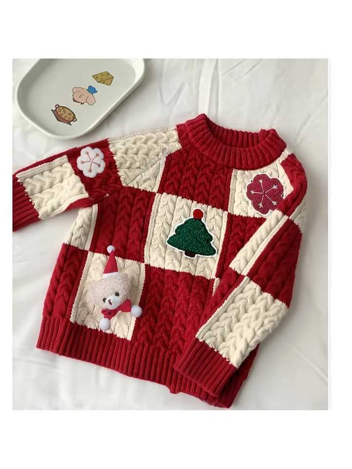 for Pullover Children's Red Sweater Christmas and New Year Cartoon 3D Knit Pullover for Boys and Girls C260921