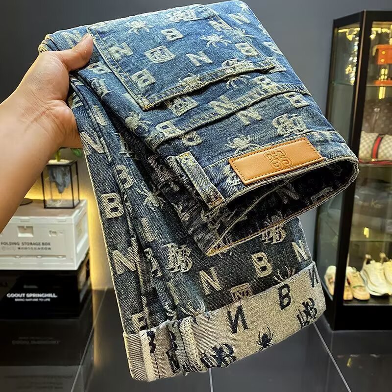 Mens Designer Jeans High-end Fashion American High Street Retro Winter Versatile Casual Business Loose Straight Leg Wide Leg Pants Boutique Comforta
