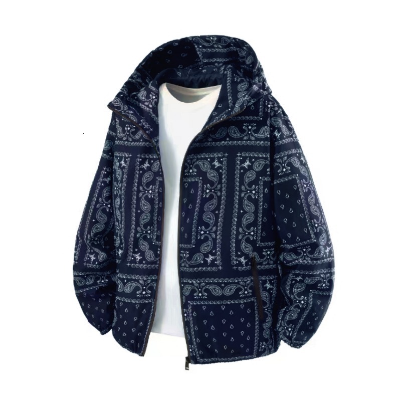 Men's Retro Paisley Print Hooded Jacket Spring Autumn Casual Windproof Coat Unisex Loose Streetwear Fashion Outerwear for Daily J260922