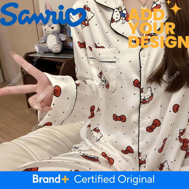 Hello Kitty Pajamas Bow Cute Home Clothes Girls Spring and Summer New Long-Sleeved Trousers Suit Comfortable Can Be Worn Outside f8