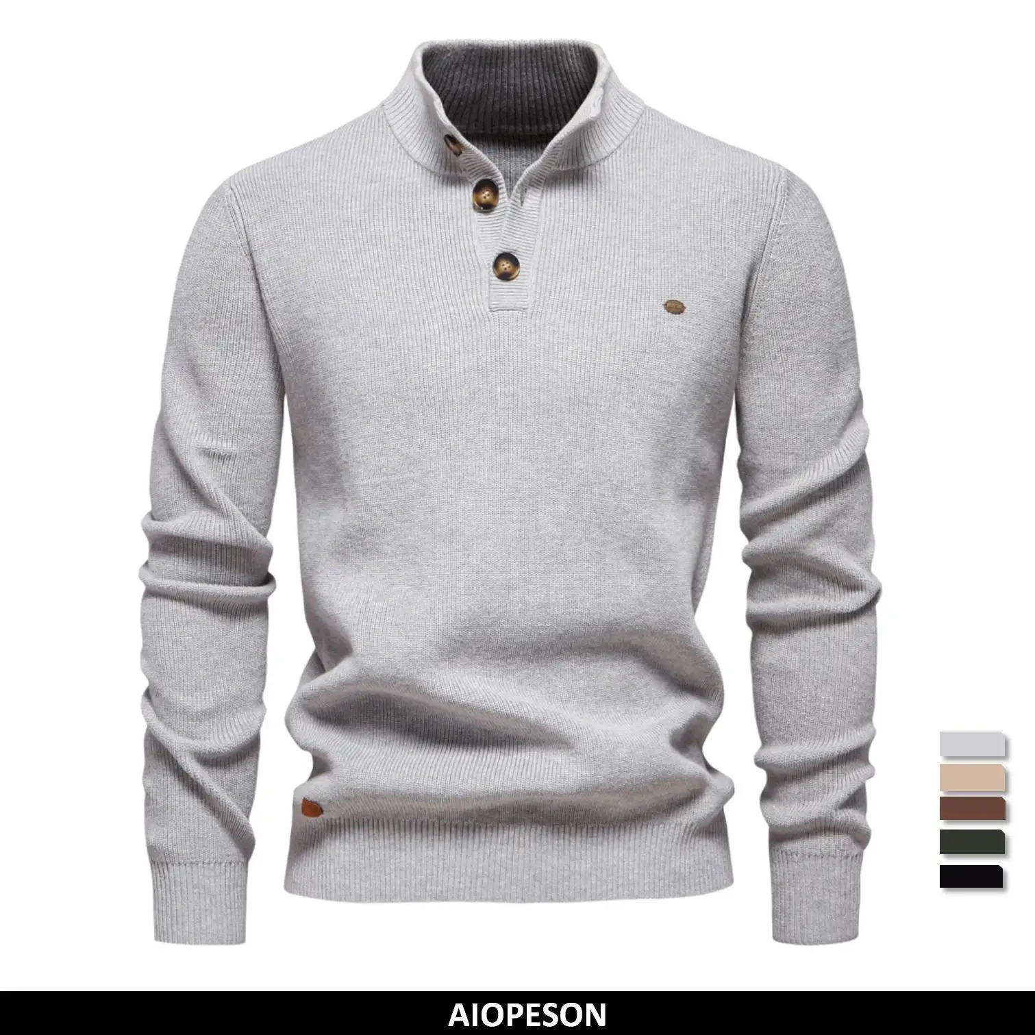 AIOPESON Mens Sweaters Casual Social Knit Turtleneck Autumn Winter Mock Neck Button up Cotton Pullover for Men 260922