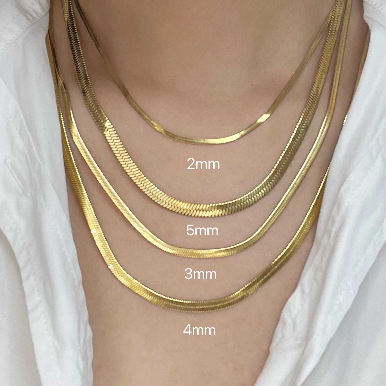 Pendant Necklaces 2mm 3mm 4mm 5mm Minimalist Snake Chain Necklace Choker Stainless Steel Herringbone Gold Color Jewelry For Women and Men X260921