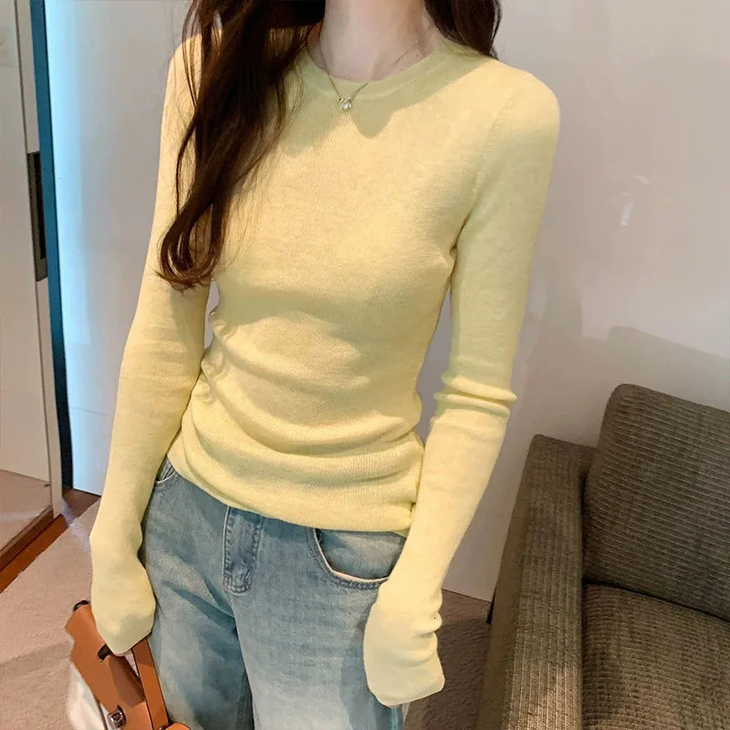 2026 Autumn Winter Knitted Tops Women Casual Versatile ONeck Pullovers Sweaters Long Sleeve SlimFit Tight Primer Sweater 260922