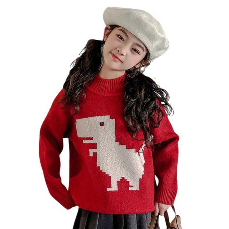 Christmas Dinosaur Pullover Sweater Child For Girls Casual Red Color New Year Knitwear With Dragon Kids Baby Cute Cartoon Knitted Outfits C260921