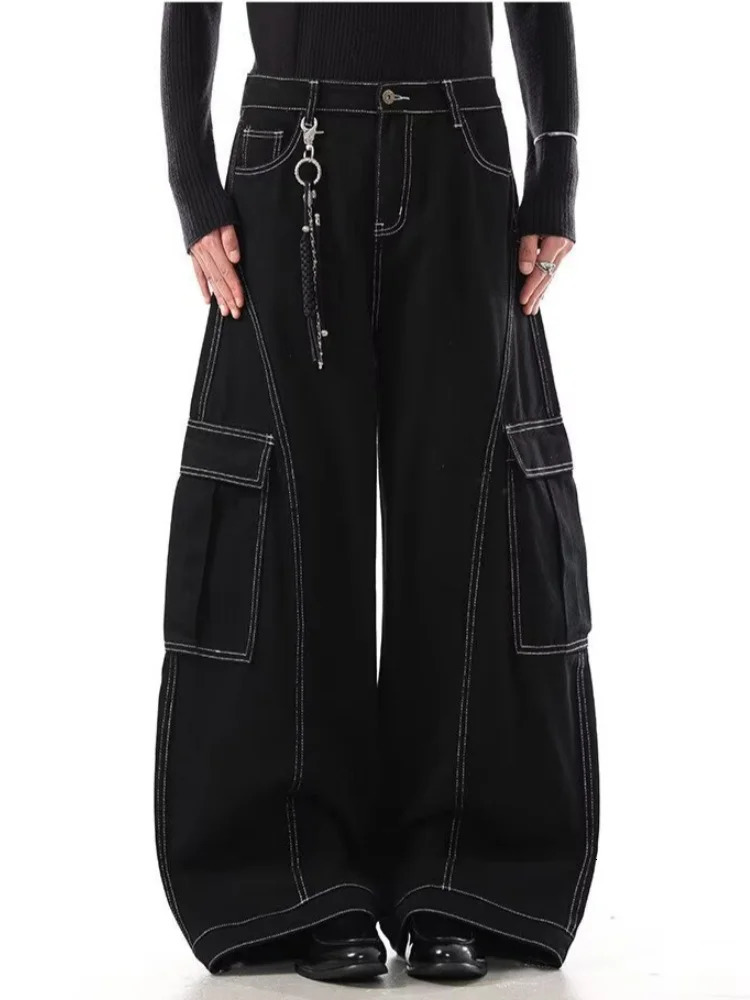 2026 Cyber Y2K Streetwear Black Baggy Women's Cargo Jeans Pants For Woman Clothing Wide Leg Gothic Punk Loose Fit Denim Trousers 260921