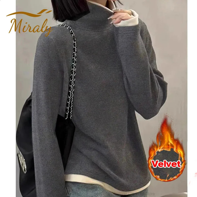 Fashion Women Autumn Winter Thickening Warm Long-sleeved T-shirt Pile Collar Thermal Underwear High Collar Slim Thermal Top 260921