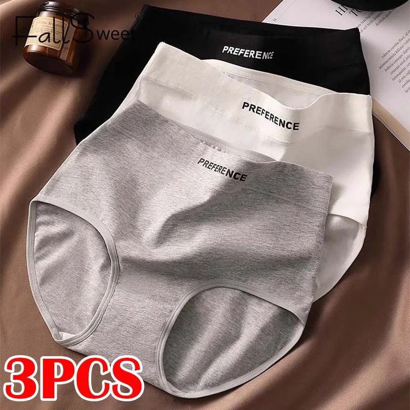 FallSweet 3PCS Seamless Women High Waist Briefs Panties Breathable Cotton Underwear Female Sexy Underpants Large Size Lingerie 260922