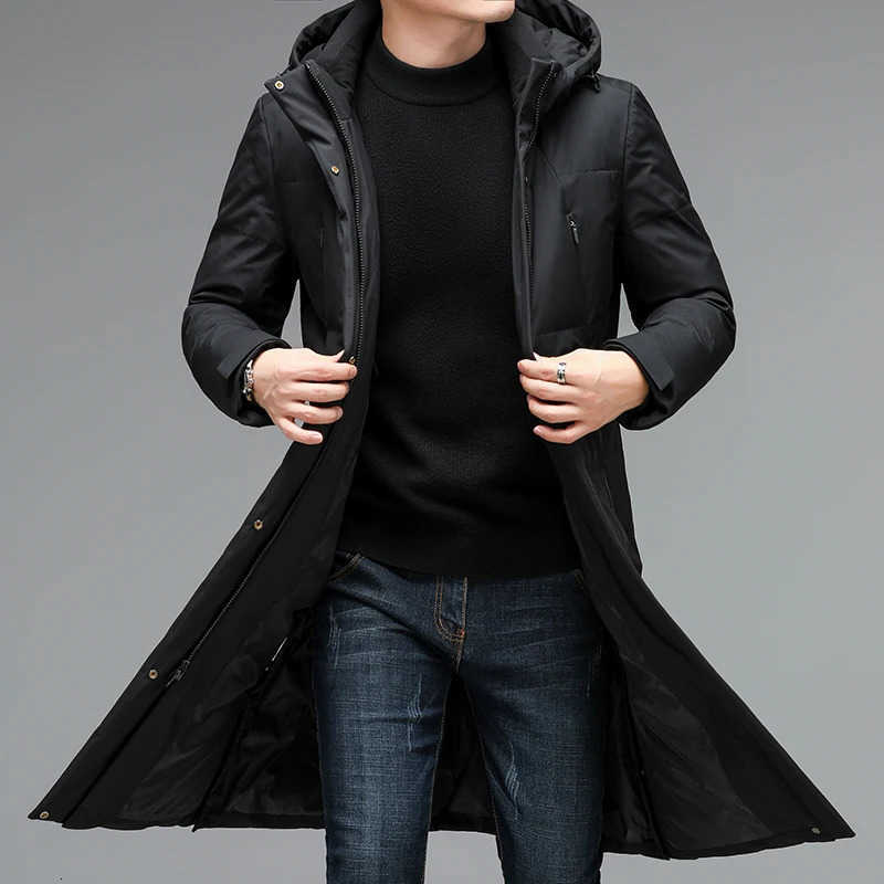 2025 Men's Down winter Parkas long style Men's 90% White Duck Down coat warm Down Jackets hat detachable fashion Men thicken Jacket size M