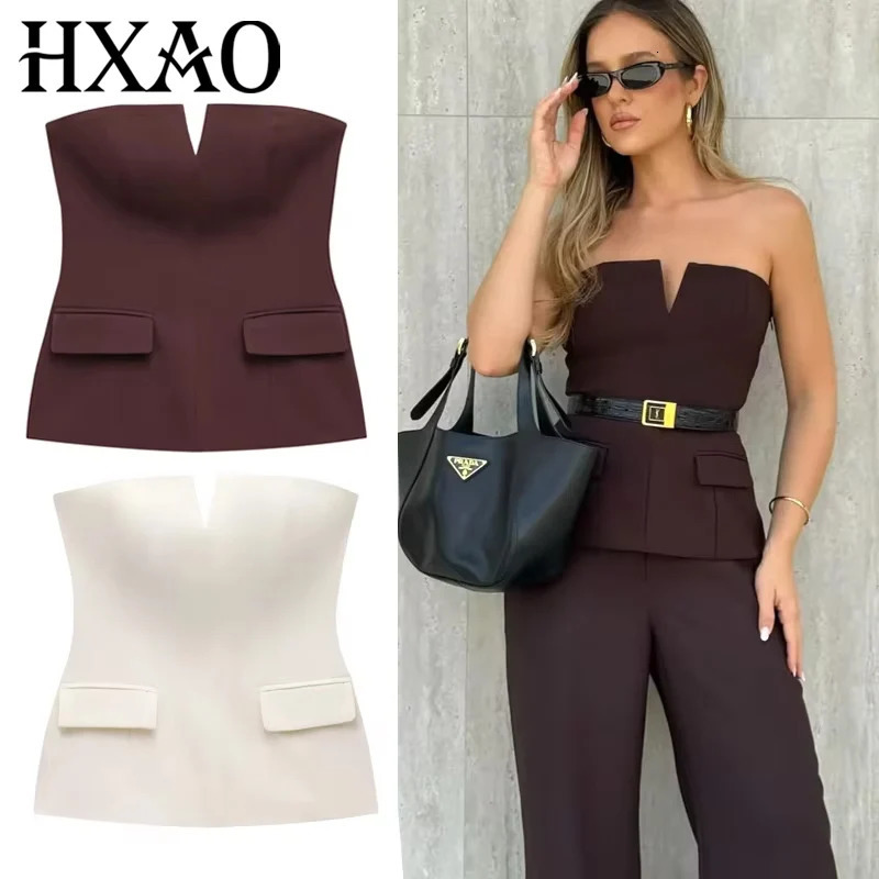 HXAO Tops For Women Strapless Off White Crop Top Woman Summer Corset Tube Tops Sexys Backless Tank Top Sleeveless Solid Tops 260922