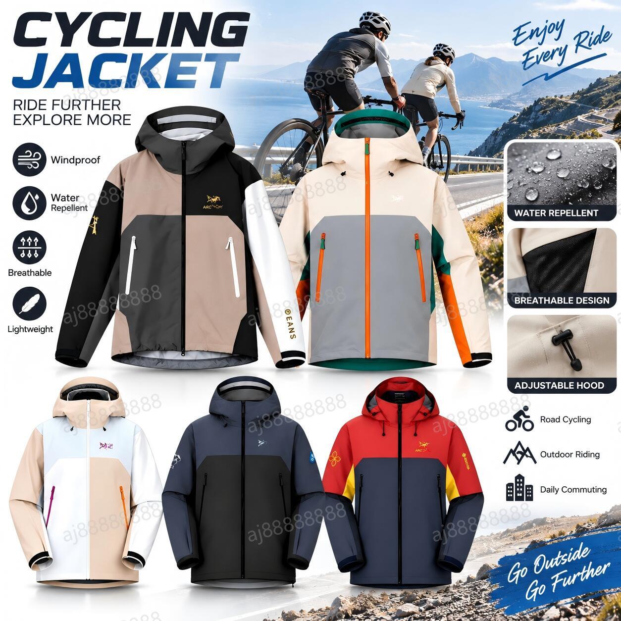 Arcteryxilly Men Women Cycling Jacket Windproof Waterproof Lightweight Full Zip Outdoor Bike Riding Sportswear Cycling Top
