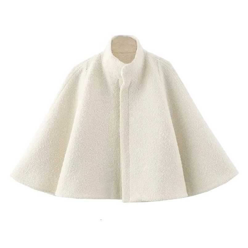 Womens TRAF White Cape Coat Women Autumn Winter Jackets for Women Loose Short Coat Wool Blend Outerwear S2609228M5J
