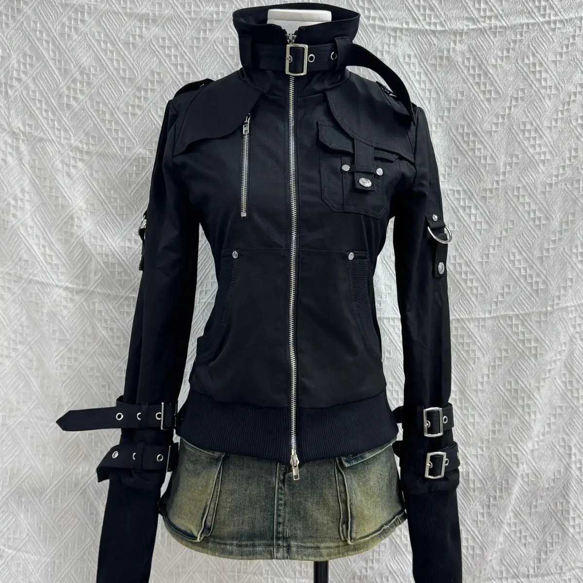 Giacche da donna 2025 Techwear Style Hip Hop Punk Retro Moto Biker Coat Outwear Vintage Y2k Cargo Jacket Stand Colletto Casual Black Outwear C260921