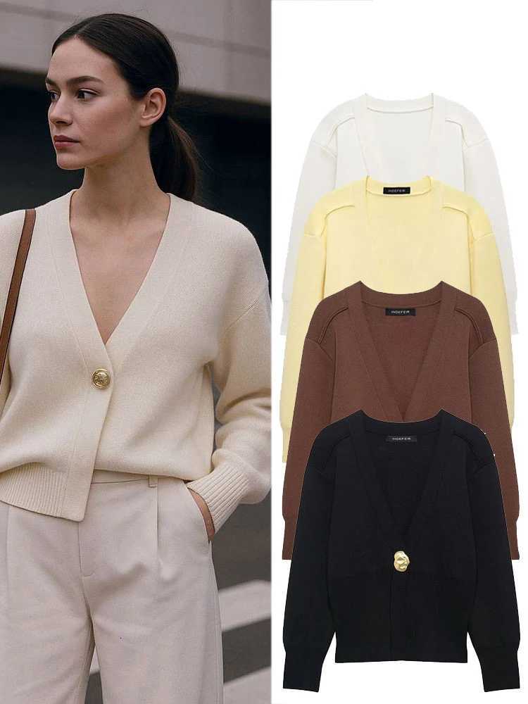 Women's Jackets HH Women's Fashion V-neck Casual Long Sleeve Knitted Cardigan Chic Metal Button Elegant Women's Street Decoration Sho